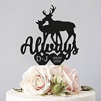 Deer Wedding Cake Topper Buck And Doe Rustic Always Deer Couple Mr Mrs, 6-7.8 Inch For Party Cake, Lover, Newlyweds Celebration