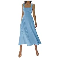 joysale Women's Casual Thick Shoulder Strap Slim Fit Lace Up Waist Dress A-Line Swing Mini Babydoll Sundress