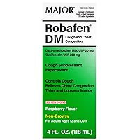 Major Robafen DM Cough & Chest Congestion Cough Suppressant & Expectorant Dextromethorphan 20 mg / Guaifenesin 200 mg Raspberry Flavor Cough Syrup - 4 Fl Oz