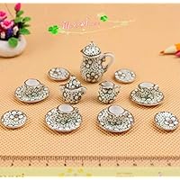 1/12 Dollhouse Miniatures Tea Coffee Set Pot Cup Doll House Porcelain Set, Plum Blossom Flower; Pot H: 1 1/3