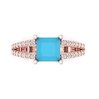 Clara Pucci 2.52 ct Princess Cut Solitaire W/Accent split shank Simulated Turquoise Anniversary Promise Engagement ring 18K Rose Gold