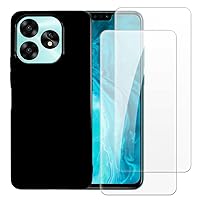 Case Cover Compatible with Umidigi A15 + [2 Pack] Screen Protector Tempered Glass Film - Soft Flexible TPU Silicone for Umidigi A15C (6.70 inches) (Black)