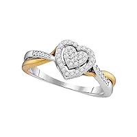 The Diamond Deal 10kt Two-tone Gold Womens Round Diamond Heart Ring 1/5 Cttw