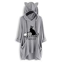 I Do What I Want Cat Graphic Women Sweatshirt Long Sleeve Pullover Hoodies Tops for Girls Teens