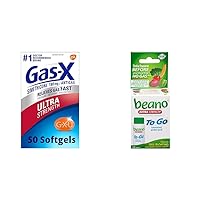Gas-X Ultra Strength 180mg Gas Relief Softgels 50 Count & Beano to Go Gas Prevention Tablets 12 Count