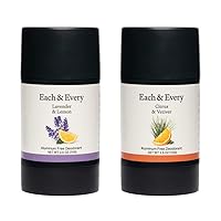 Each & Every 2-Pack, Natural Aluminum-Free Deodorant for Sensitive Skin Made with Essential Oils, Plant-Based Packaging, 2.5 Oz.(Lavender & Lemon, Citrus & Vetiver)