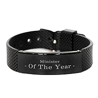 Minister Gifts. Minister Of The Year. Unique Black Shark Mesh Bracelet for Minister. Unique Birthday Inspirational Gift
