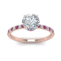 Choose Your Gemstone Round Shape 14k Rose Gold Plated Halo Engagement Rings Hidden Halo Petite Diamond CZ Ring Lightweight Office Wear Gift Jewelry for Women : US Size Size 4 TO 12