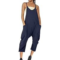 Women's Overalls Loose Fit Jumpsuits Capris Pants Rompers Spaghetti Strap Jumpers with Pockets Baggy Dungarees