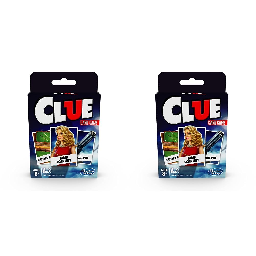 Clue Card Game, 3-4 Player Strategy Game, Travel Games, Christmas Stocking Stuffers for Kids Ages 8 and Up (Pack of 2)