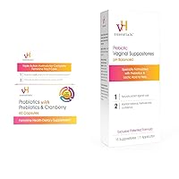vH essentials Probiotics with Prebiotics and Cranberry Feminine Health Supplement - 60 Capsules & Prebiotic PH Balanced Vaginal SuppositoriesBox, Original Version, 15 Count
