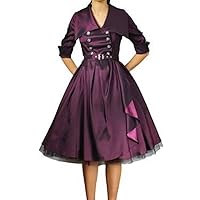XS, MD, LG, XL Prim Proper - Dark Purple Satin Belted Flared Double Breasted Button Dress