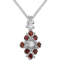 925 Sterling Silver Natural Diamond & Garnet Womens Pendant & Chain - Choice of Chain lengths