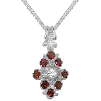 LBG 10k White Gold Natural Diamond & Garnet Womens Pendant & Chain - Choice of Chain lengths