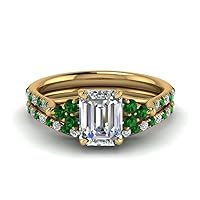 Choose Your Gemstone Emerald Cut Petite Cathedral Wedding Ring Set yellow gold plated Emerald Shape Wedding Ring Sets Minimal Modern Design Birthday Gift Wedding Gift US Size 4 to 12