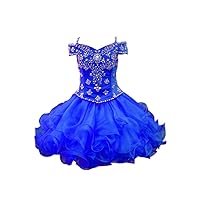 Mollybridal Ball Gowns Girl Pageant Dress Toddler Cupcake Sparkly Bling Crystal Ruffled Cold Shoulder 2023 Organza