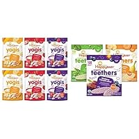 Happy Baby Organics Yogis Freeze-Dried Yogurt & Fruit Snacks, Variety Pack (Pack of 6) & Teether, 3 Flavor Variety Pack, 12 Count (Pack of 3)