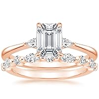 Moissanite Bridal Ring Set, 14K Rose Gold, 2 CT Emerald Cut Stones, Wedding Band and Engagement Ring Gifts