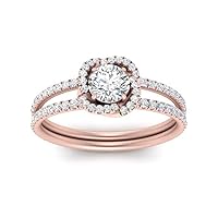 Choose Your Gemstone Pave Split Shank Halo Diamond CZ Ring rose gold plated Round Shape Halo Engagement Rings Everyday Jewelry Wedding Jewelry Handmade Gifts for Wife US Size 4 to 12