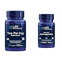 Two-Per-Day 120 Tablet Multi-Vitamin & 60 Capsule Optimized Ashwagandha Stress Relief Supplement Bundle