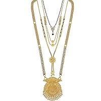 Presents Traditional One Gram Gold Plated Combo of 4 Necklace Pendant 30 Inch Long and 18 Inch Short Mangalsutra/Tanmaniya/Nallapusalu with for Women and #Frienemy-1748