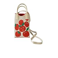 Woven Polyester Crossbody Bag for Women Mini Beige Cellphone Pouch Fruit Print Handbag Coin Purse Orange Print Handbag Storage Bag