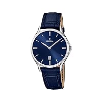 Festina Men's Quartz Watch with Blue Dial Analogue Display and Blue Leather Strap F16745/3