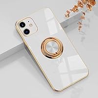 Omorro for Rose Gold iPhone 11 Case for Women Girls Kickstand Ring Holder 360 TPU Rotation Rings Cases with Stand Glitter Plating Edge Work with Magnetic Mount Slim Luxury Case Girly Cover Case White