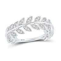 10kt White Gold Womens Round Diamond Vine Leaf Stackable Band Ring 1/8 Cttw