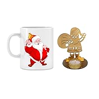 Printed Ceramic Coffee Mug | 330 ml | Best Gift for Loving Ones | Santa Clause Print Coffee Mug with Wooden Santa Standee Gift