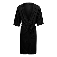Men's Loose Kimono Robe Linen Woven Bathrobe Casual Clothing Pajamas V Neck Long Gown Nightgown Loungewear