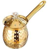 BESTOYARD Turkish Coffee Pot Stainless Steel Greek Arabic Coffee Maker 600ml Mini Milk Warmer Butter Warming Pan Handmade Ottomans Hammered Cezve Jezve Ibrik Brikis Gravy Jug for Stove Golden