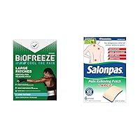 Biofreeze 5 Menthol Patches and Salonpas Pain Relieving Patches Large 6 Count for Back, Neck, Shoulder, Knee Pain Relief
