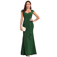 Mermaid Mother of The Bride Dresses for Wedding Cap Sleeves Chiffon Ruffle Long Formal Evening Gowns