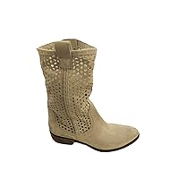Italian mid Calf boots 8086 in Black and Off white suede