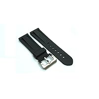 24mm Black Soft Silicone Rubber Strap Band compatible with Marina Watch with Polish Pre-v-Buckle
