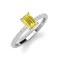 Emerald Cut Yellow Sapphire Round Diamond 1 1/4 ctw Womens Hidden Halo Engagement Ring 14K Gold