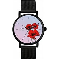 Red Poppy Flower Watch Ladies 38mm Case 3atm Water Resistant Custom Designed Quartz Movement Luxury Fashionable