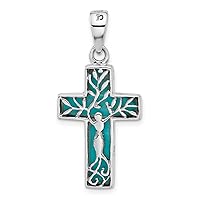 925 Sterling Silver Rhodium Plated Reversible Simulated Turquoise Religious Faith Cross Pendant Necklace Measures 30.02x17.52mm Wide 2.63mm Thick Jewelry for Women