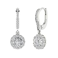 Clara Pucci 3.55 ct Round Cut Halo Drop Dangle Genuine VVS1 Clear Simulated Diamond 18K White Gold Designer Earrings Lever Back