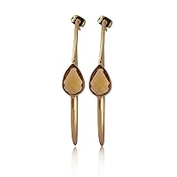 Gold Plated Pear Shape Dangle Brass Jewelry | Citrine Statement Hoop Stud Gemstone Earring | Handmade Gift For Her Earring Jewelry | 253707