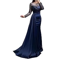Mermaid/Trumpet Elegant Evening Dress Jewel Neck Long Sleeve Court Train Prom Dress with Ruched Pearls Sequin 2024