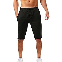 Cotton Linen Beach Shorts for Men Casual Summer Beach Drawstring Linen Cotton Short with Pockets and Elastic Waist