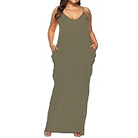 Indian Dresses for Women, Large Size Floor Length Irregular Loose Suspender Sexy Double Pocket Dress, XL XXXL