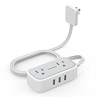 Flat Plug Extension Cord with 3 USB Ports, TESSAN Ultra Thin Power Strip with 2 AC Outlets Cruise Ship Essentials, Small 5 ft Low Profile Outlet Concealer for Travel Office School Dorm Room Essentials
