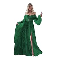 CWOAPO Butterfly Off Shoulder Long Sleeve Prom Dresses Corset Tulle Wedding Dress Sweetheart Ball Gowns with Split Gown