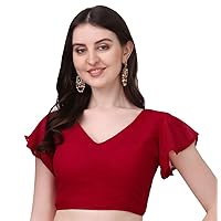 Aashita Creations Women's Georgette Bell Sleeve Saree Blouse (Red) _1131