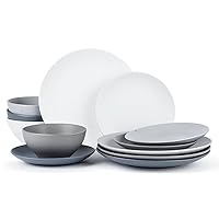 Famiware Moon Plates and Bowls Sets, 12 Pieces Dinnerware Sets, Matte Dishes Set for 4, Microwave and Dishwasher Safe, Multi-color…