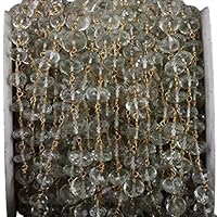 5 Feet Long gem Green Amethyst 3.5-4mm rondelle Shape Faceted Cut Beads Wire Wrapped Gold Plated Rosary Chain for Jewelry Making/DIY Jewelry Crafts CHIK-ROS-CH-55870