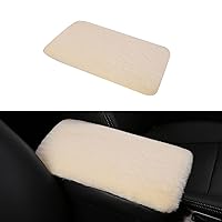 1 Piece Furry Center Console Pad, Driving Buffering Hand Central Armrest Box Mat, 11.8In x 7.9In Soft Fluffy Armrest Box Protector Set, Suitable for Most Cars Women Interior (Light Beige)